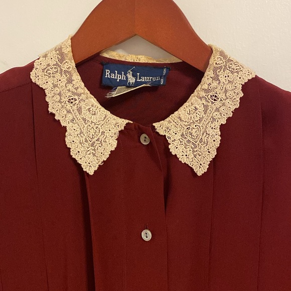 Ralph Lauren Silk Blouse - Burgundy with Lace Collar - Picture 3 of 6